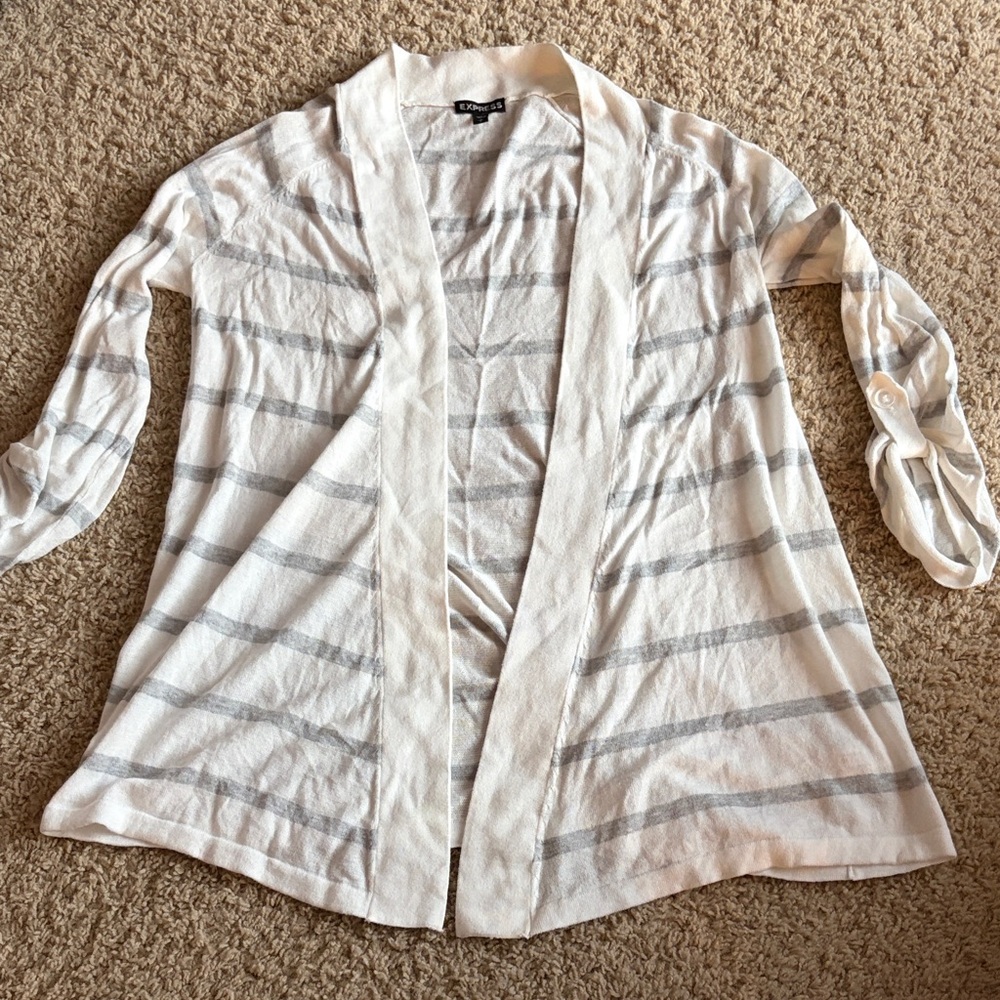 Express White and Gray Striped Cardigan